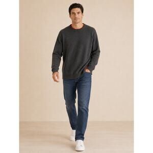Lands’ End Men’s XXL Charcoal Crewneck Sweater Red Trim Casual Knit